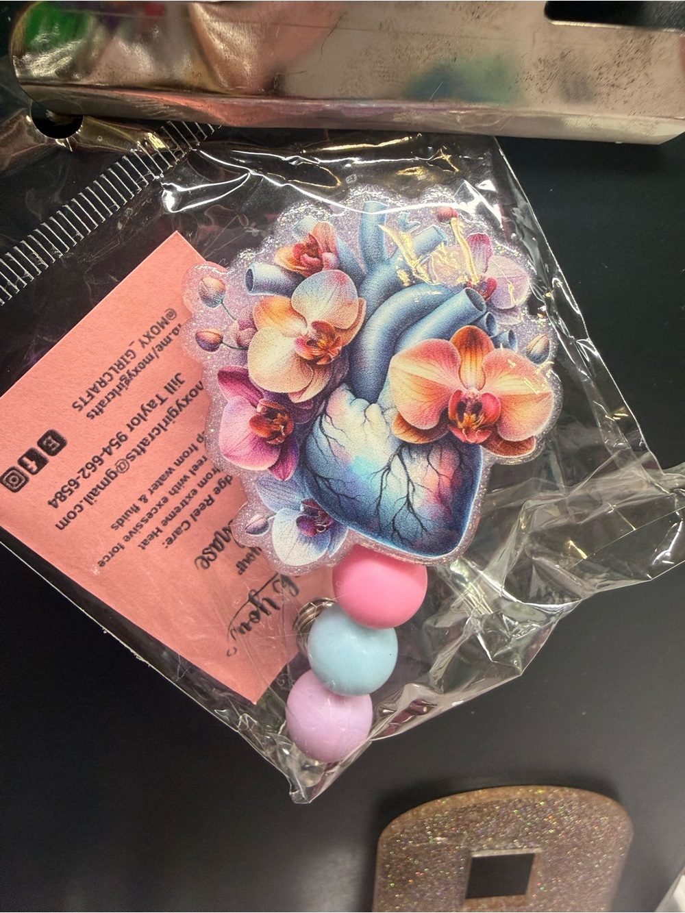 Orchid Floral Anatomical Heart Badge reel